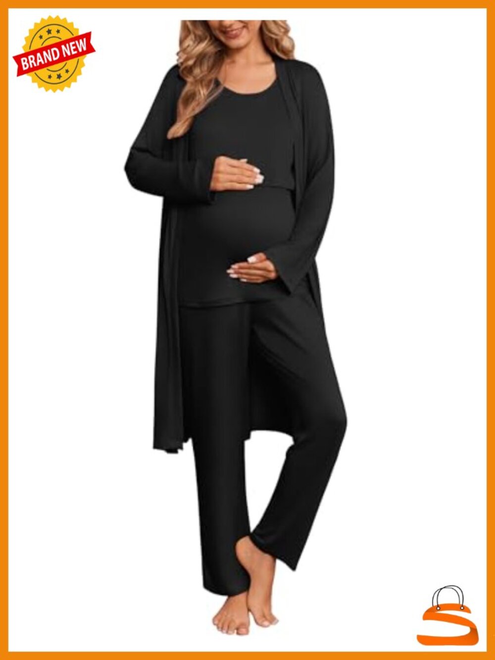 3 Piece Maternity Nursing Pajama Set with Robe and Tank